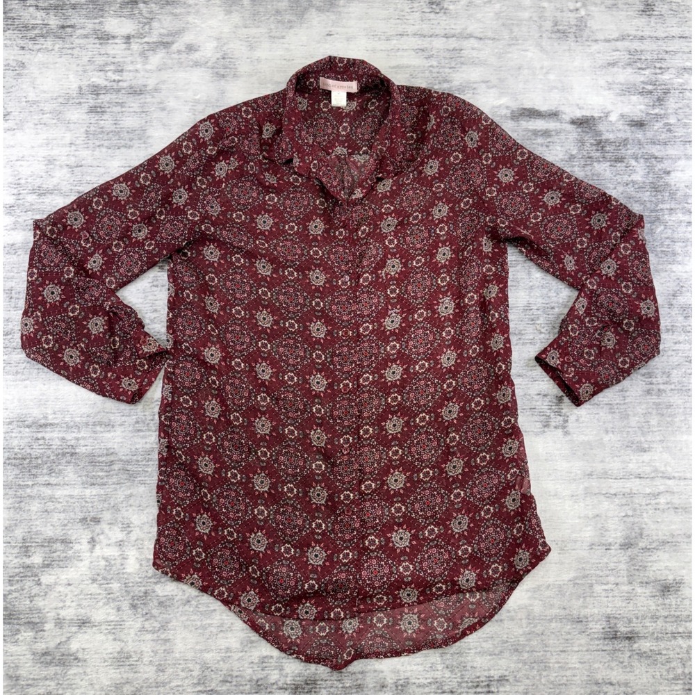 Band of Gypsies Burgundy Medallion Print Roll Tab High Low Blouse Medium
